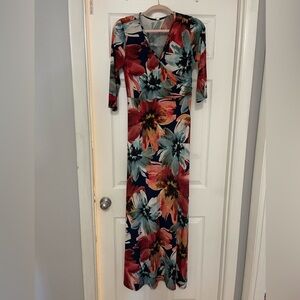 Pink Blush Maternity Faux Wrap Dress, Fall Floral Print, Women’s Size Large